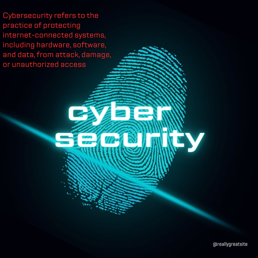 cybersecurity refers to the practice of protecting internet connected systems including hardware, software and data from attack, damage or unauthorized access